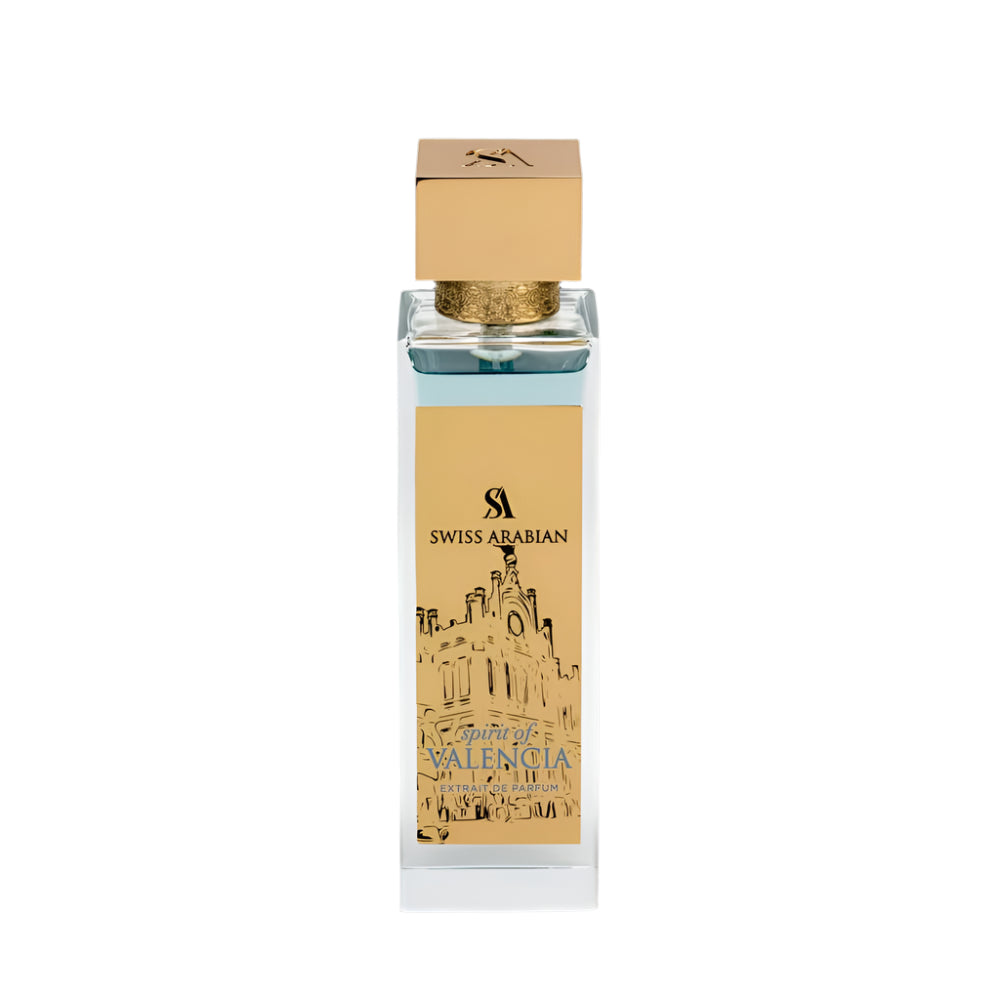 Swiss Arabian Valencia perfume bottle on a black background