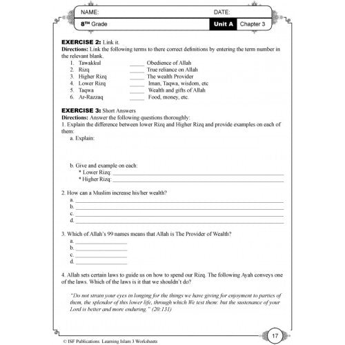 Learning Islam Workbook Level 3 (Grade 8)