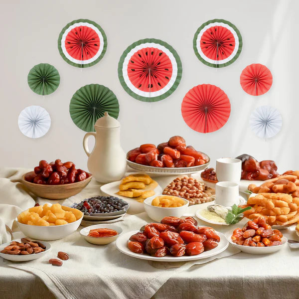 My Salah Mat - Set of 9 Watermelon Paper Fans for Ramadan & Eid Hanging Decoration