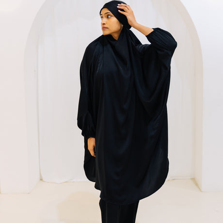 French Jilbab Two Piece with Elastic Cuff BLACK