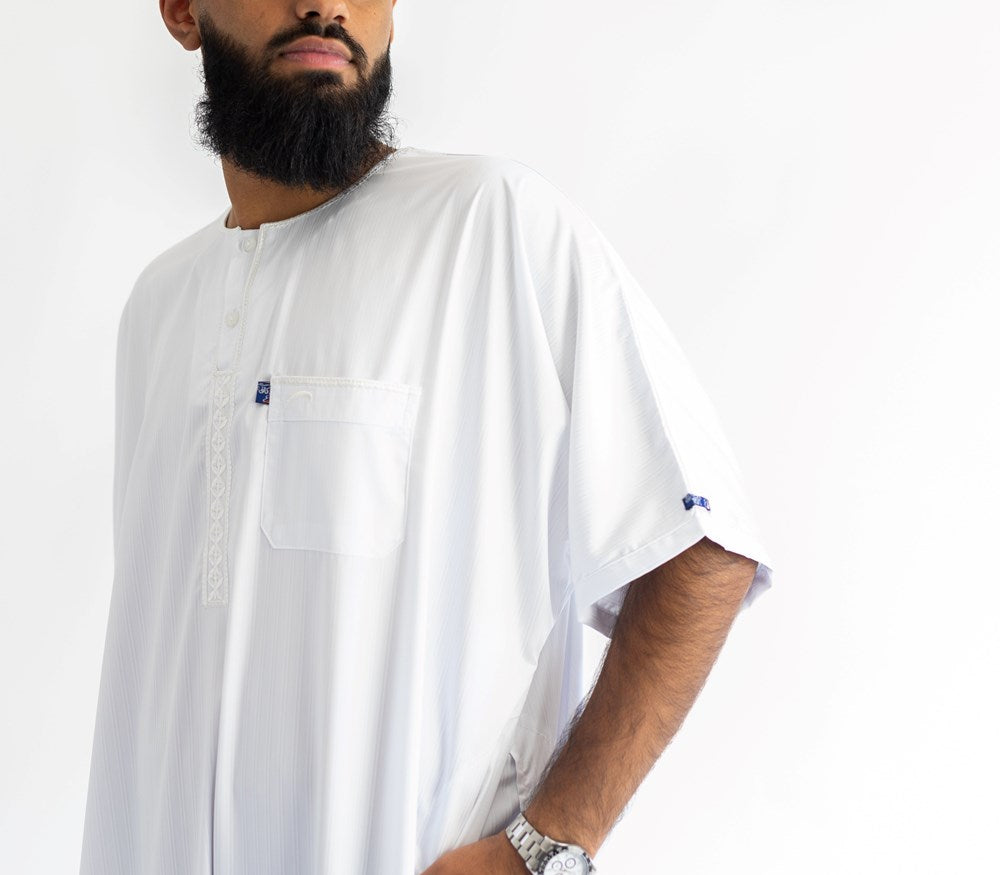 IKAF White Half Sleeve For Boys Thoub Embroidered