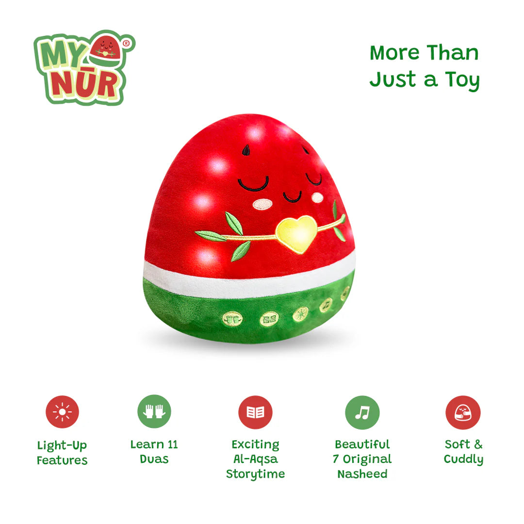 Nur Watermelon Plushie Light-Up Interactive Islamic Plushie, Learn Surahs, Duas