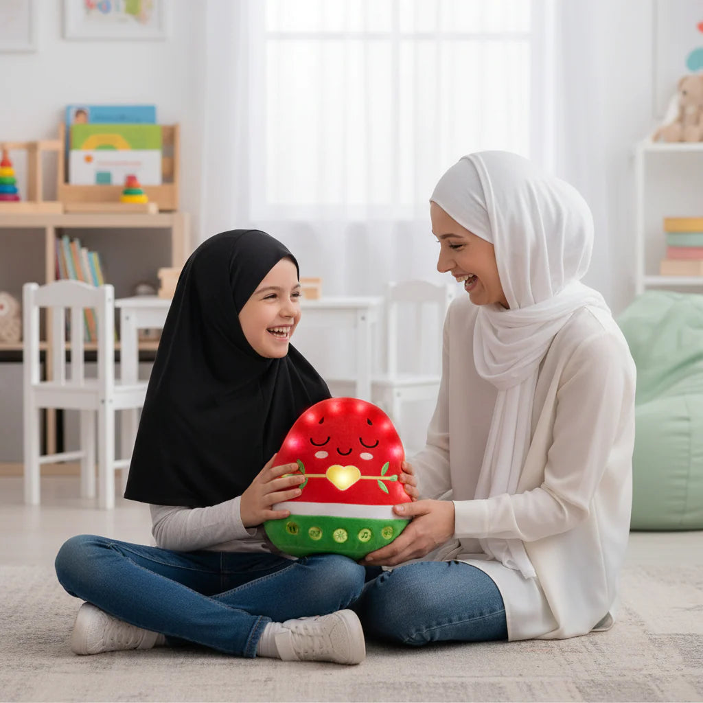 Nur Watermelon Plushie Light-Up Interactive Islamic Plushie, Learn Surahs, Duas