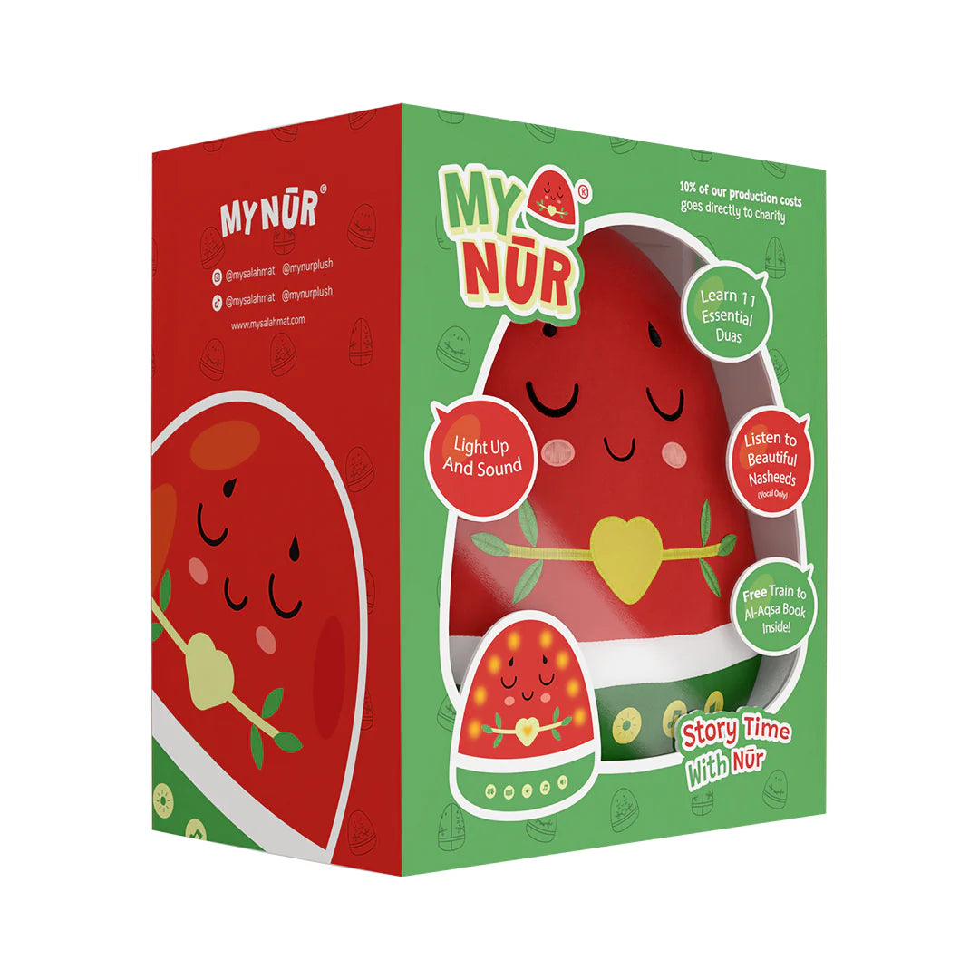 Nur Watermelon Plushie Light-Up Interactive Islamic Plushie, Learn Surahs, Duas