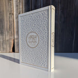 Noble Quran Text, Transliteration and Translation Leather Cover - White